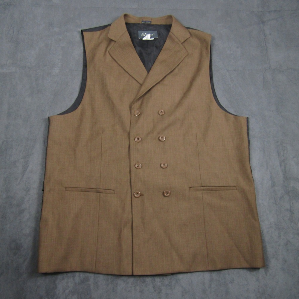 Successo Suit Vest Men 46R Brown Double Breasted Notched Lapel Formal Waistcoat